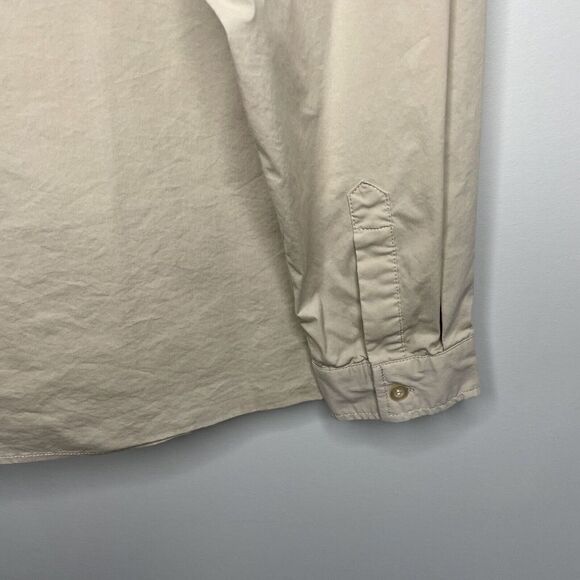 FOREVER 21 Shirt Mens Large L Khaki Tan Button-Up Graphic Design Harmony Balance - Picture 7 of 9